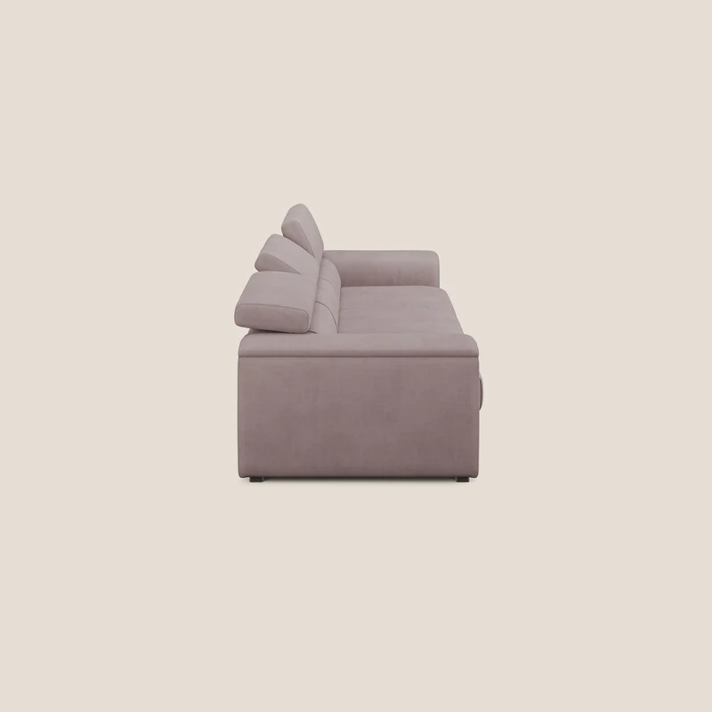 Zeno Canapé avec pouf extractible à 3 assises en tissu doux imperméable T02 rose