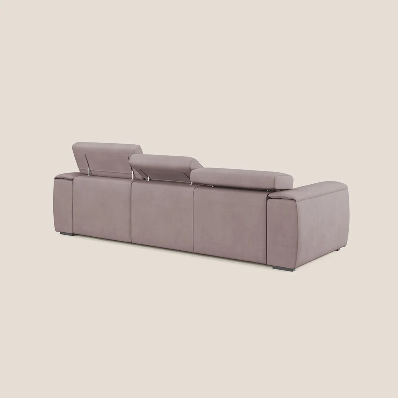 Zeno Canapé avec pouf extractible à 3 assises en tissu doux imperméable T02 rose