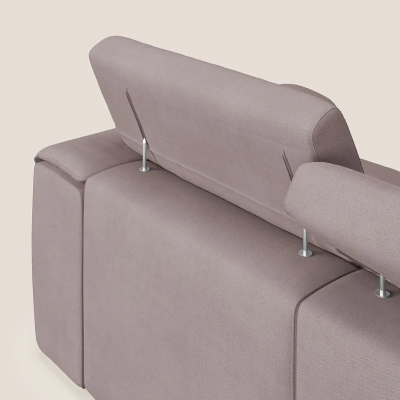 Zeno Canapé avec pouf extractible à 3 assises en tissu doux imperméable T02 rose