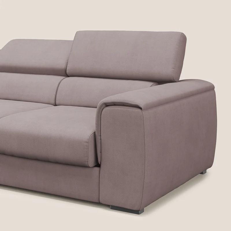 Zeno Canapé avec pouf extractible à 3 assises en tissu doux imperméable T02 rose