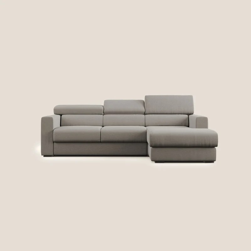 Dylan canapé d'angle avec méridienne et pouf extractible en tissu imperméable T13 Taupe