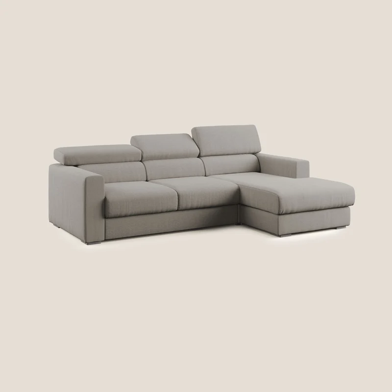 Dylan canapé d'angle avec méridienne et pouf extractible en tissu imperméable T13 Taupe