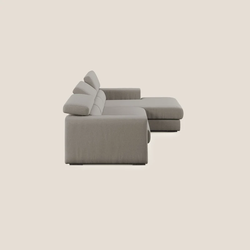 Dylan canapé d'angle avec méridienne et pouf extractible en tissu imperméable T13 Taupe