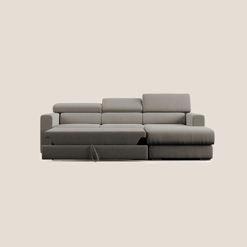 Dylan canapé d'angle avec méridienne et pouf extractible en tissu imperméable T13 Taupe