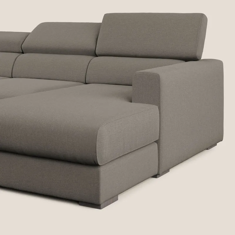 Dylan canapé d'angle avec méridienne et pouf extractible en tissu imperméable T13 Taupe