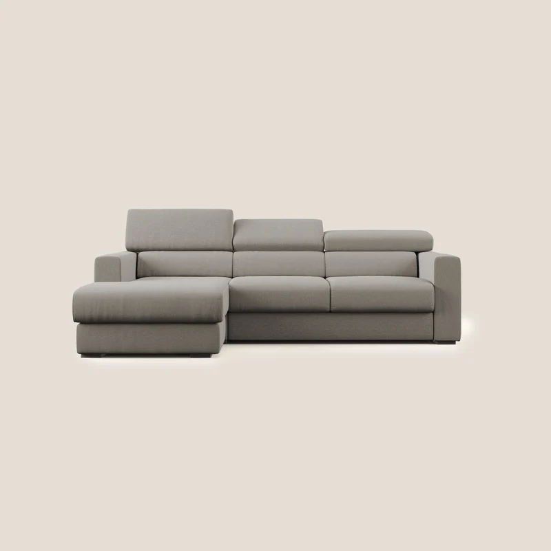 Dylan canapé d'angle avec méridienne et pouf extractible en tissu imperméable T13 Taupe