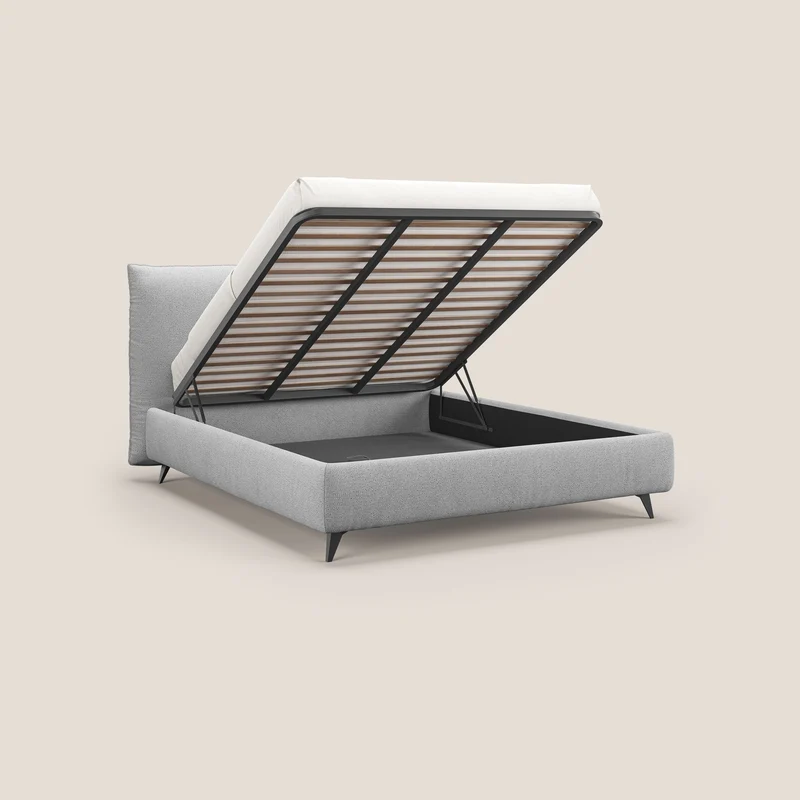 EROS lit rembourré en duvet d'oie avec coffre de rangement en bouclette précieuse détachable T16 gris