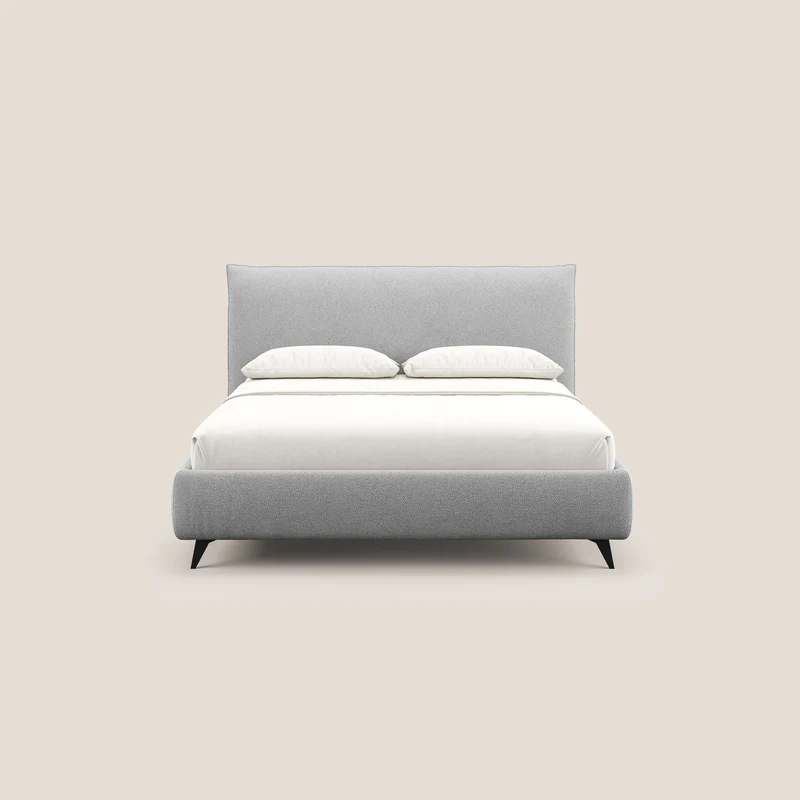 EROS lit rembourré en duvet d'oie avec coffre de rangement en bouclette précieuse détachable T16 gris