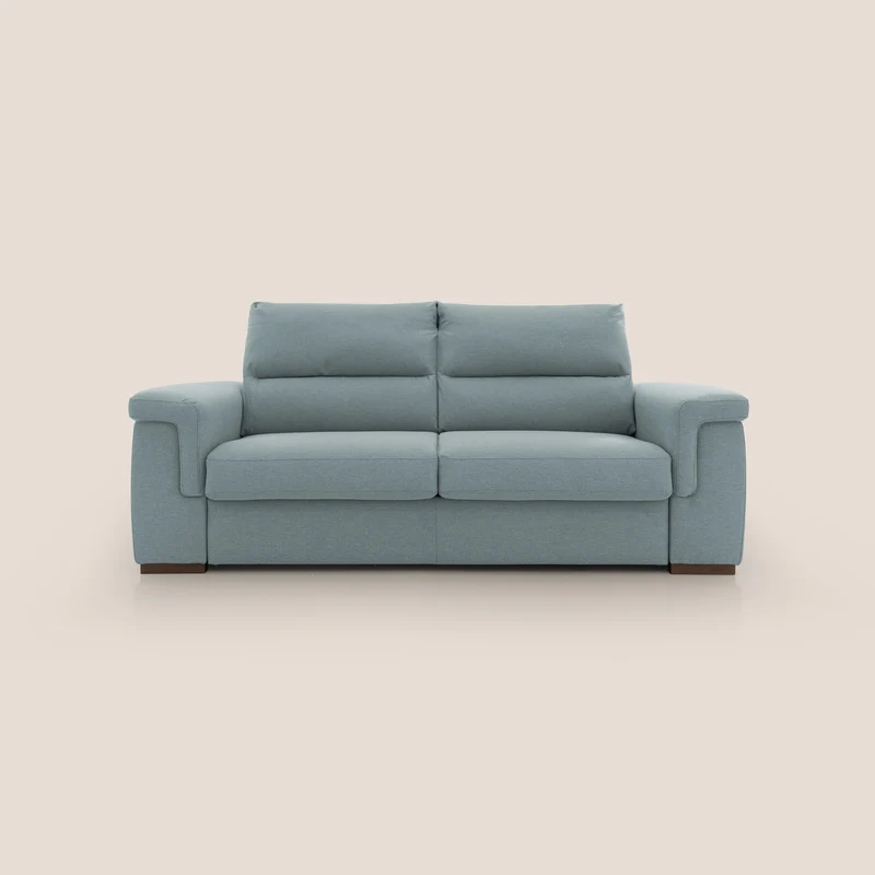 Magnolia canapé convertible avec matelas H 18cm et dossier haut et moelleux en tissu détachable T05 bleu pastel