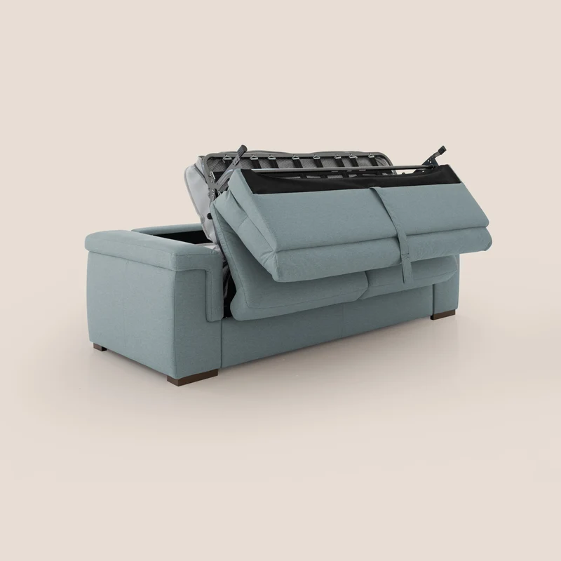 Magnolia canapé convertible avec matelas H 18cm et dossier haut et moelleux en tissu détachable T05 bleu pastel