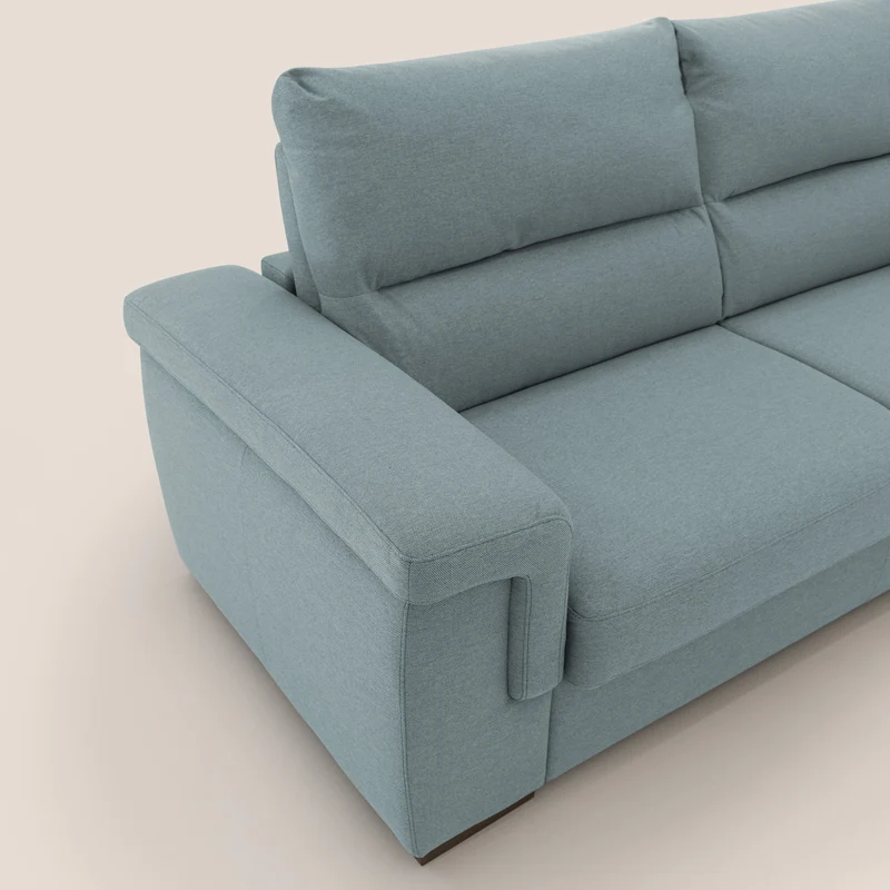 Magnolia canapé convertible avec matelas H 18cm et dossier haut et moelleux en tissu détachable T05 bleu pastel