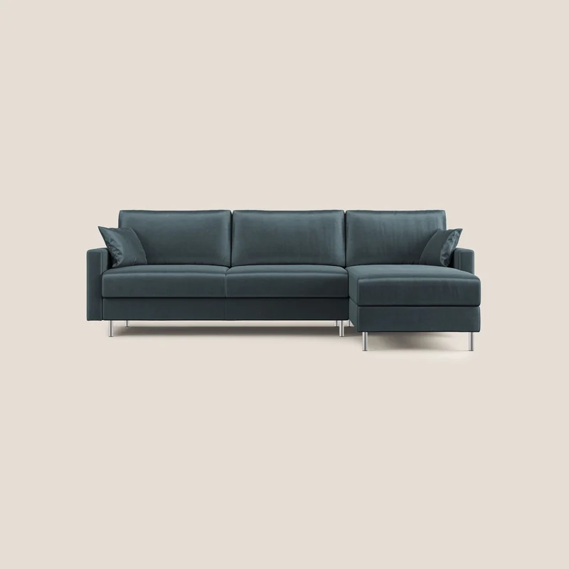 Andromeda canapé-lit d’angle en velours doux imperméable T01 pétrole