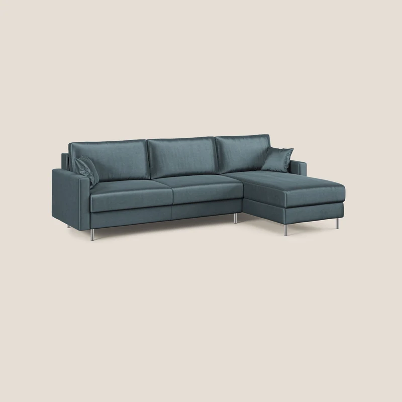 Andromeda canapé-lit d’angle en velours doux imperméable T01 pétrole