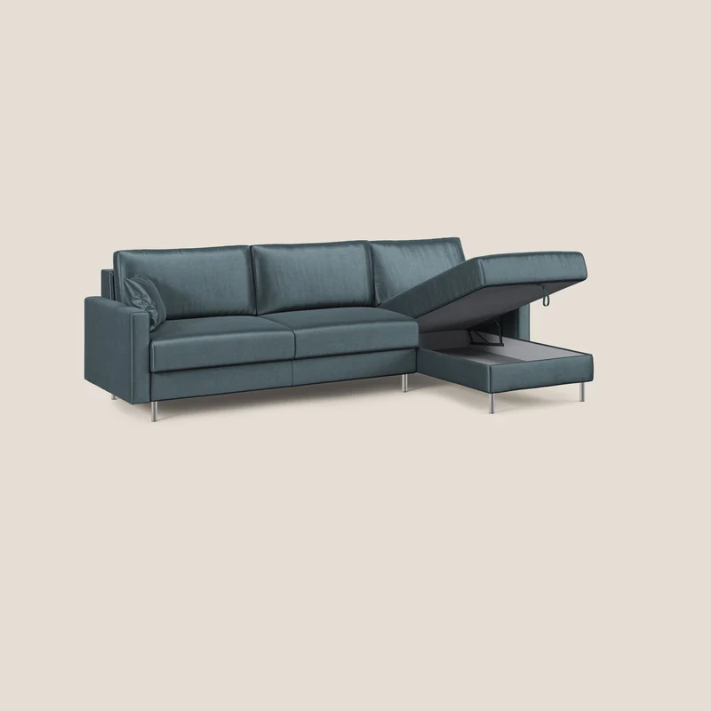Andromeda canapé-lit d’angle en velours doux imperméable T01 pétrole