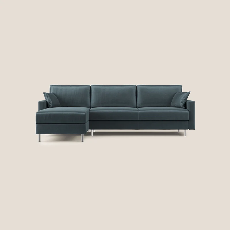 Andromeda canapé-lit d’angle en velours doux imperméable T01 pétrole