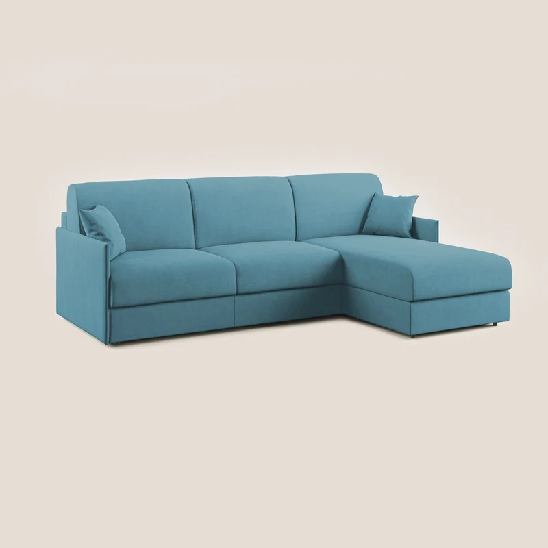 Evans canapé d'angle convertible avec méridienne en tissu doux imperméable T02 bleu clair