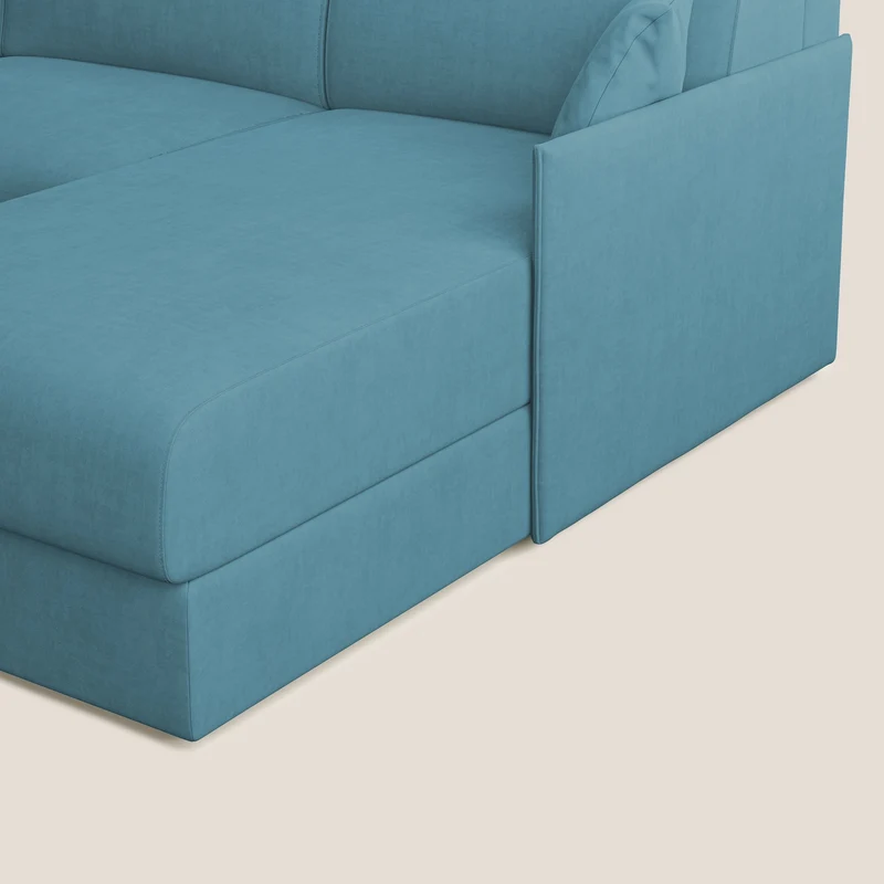 Evans canapé d'angle convertible avec méridienne en tissu doux imperméable T02 bleu clair