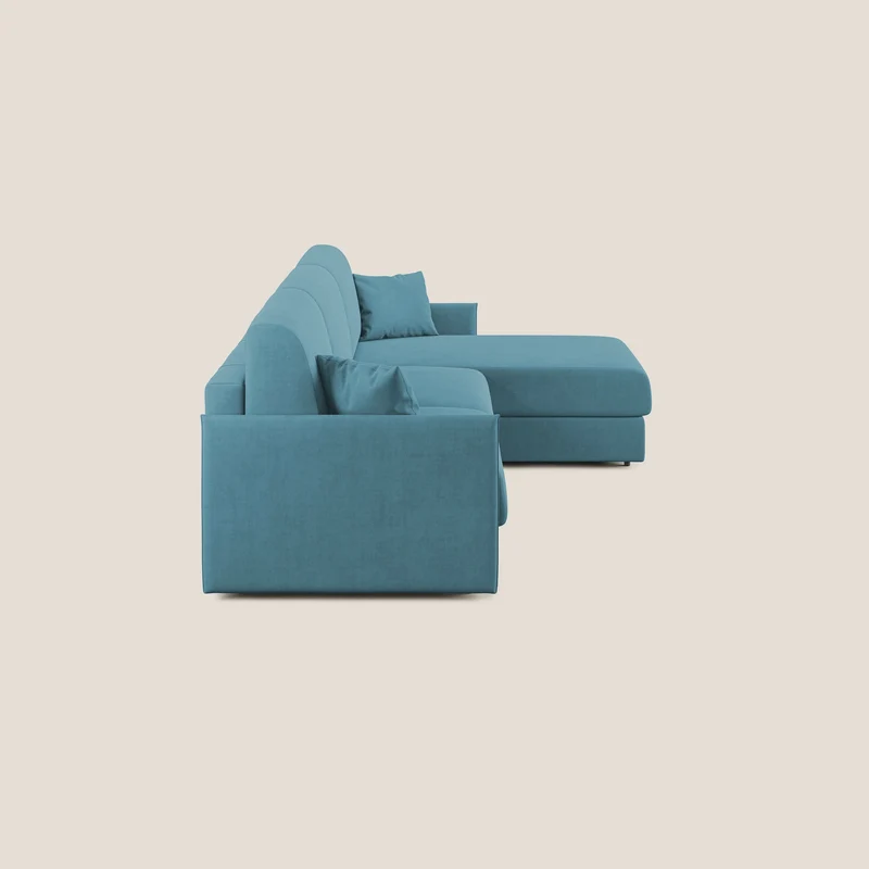Evans canapé d'angle convertible avec méridienne en tissu doux imperméable T02 bleu clair