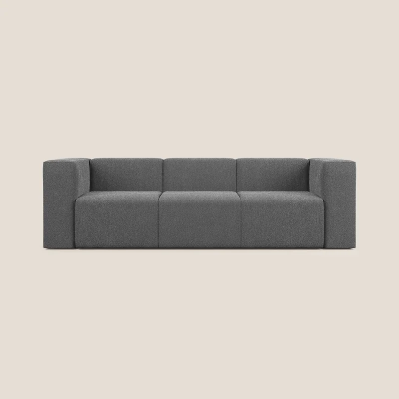 Nettuno canapé moderne modulable 3 assises en bouclette douce T07 anthracite