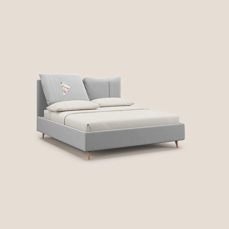 Nathan lit coffre avec coussins réglables et poches en microfibre velours imperméable T09 gris clair