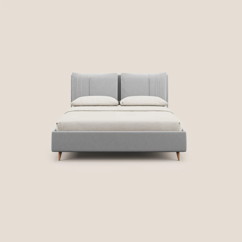 Nathan lit coffre avec coussins réglables et poches en microfibre velours imperméable T09 gris clair