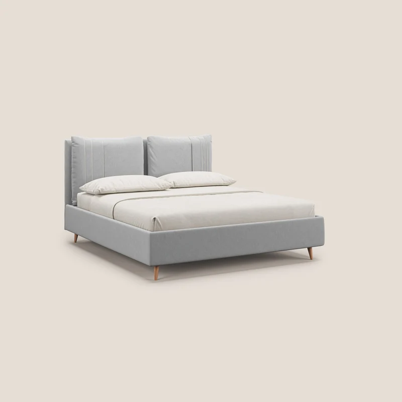 Nathan lit coffre avec coussins réglables et poches en microfibre velours imperméable T09 gris clair
