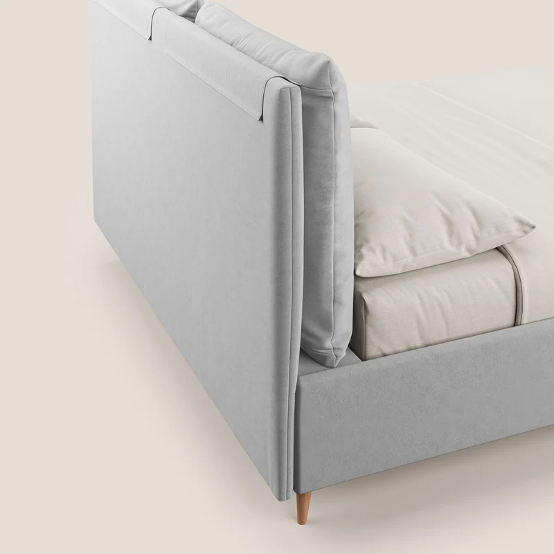 Nathan lit coffre avec coussins réglables et poches en microfibre velours imperméable T09 gris clair