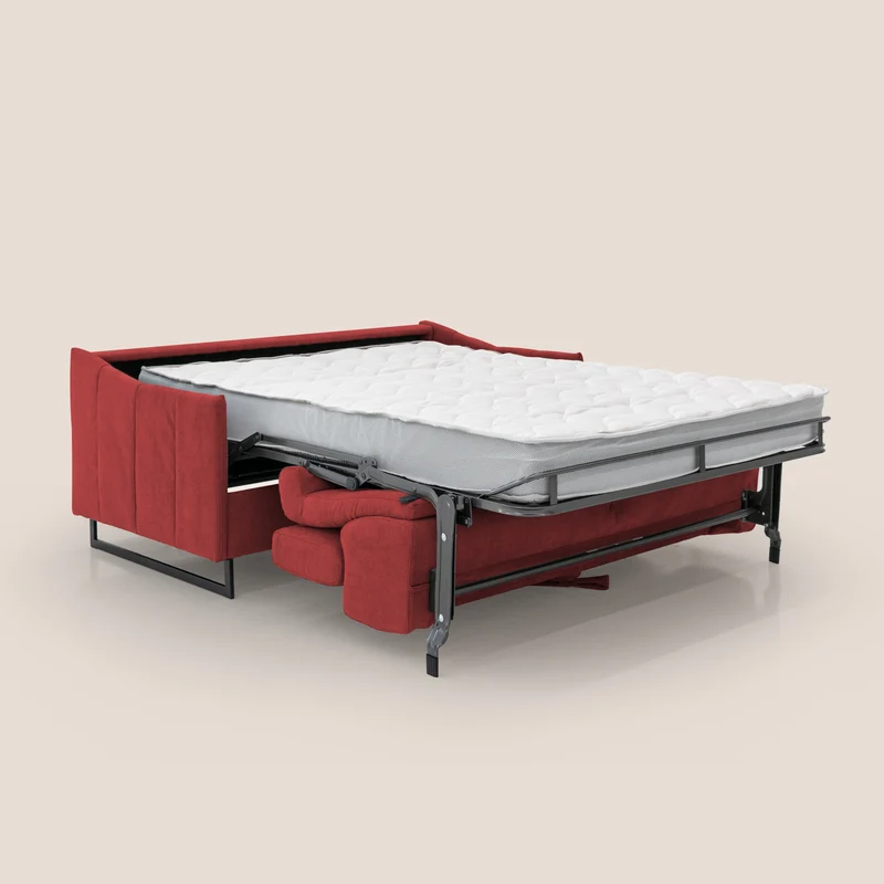 Loto canapé convertible compact avec matelas H 18cm et pieds hauts en tissu imperméable T14 rouge