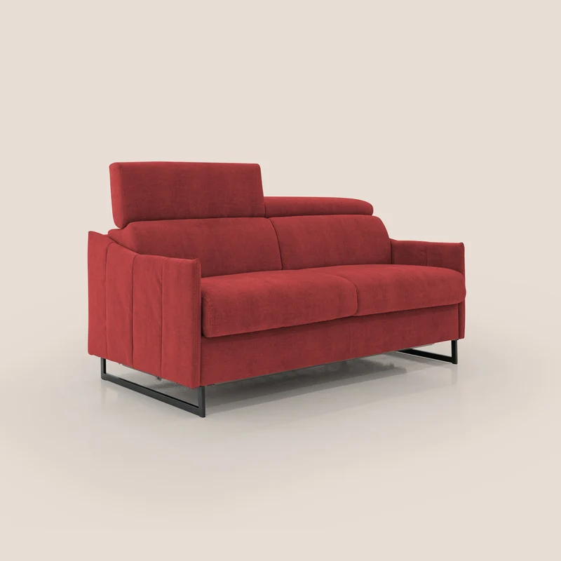 Loto canapé convertible compact avec matelas H 18cm et pieds hauts en tissu imperméable T14 rouge