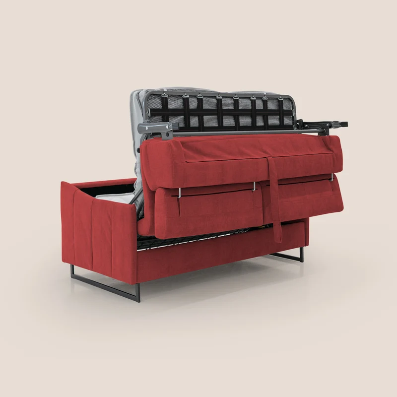 Loto canapé convertible compact avec matelas H 18cm et pieds hauts en tissu imperméable T14 rouge