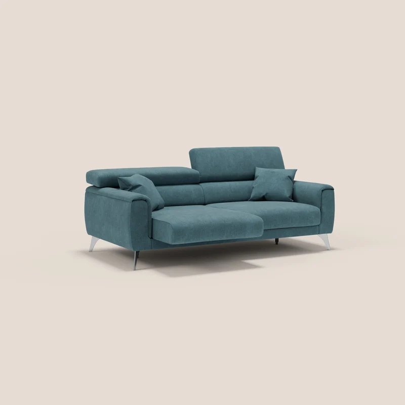 Caravaggio Canapé avec assises extensibles et têtières réglables en tissu imperméable T02 bleu canard