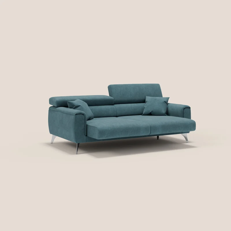 Caravaggio Canapé avec assises extensibles et têtières réglables en tissu imperméable T02 bleu canard