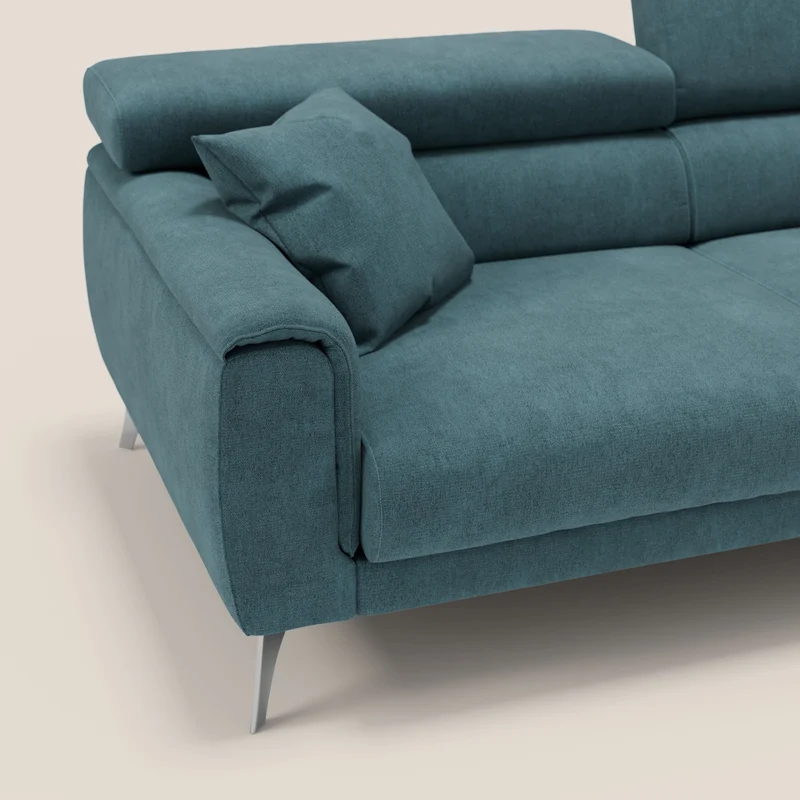 Caravaggio Canapé avec assises extensibles et têtières réglables en tissu imperméable T02 bleu canard