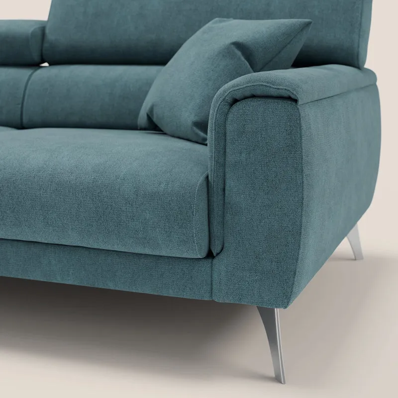 Caravaggio Canapé avec assises extensibles et têtières réglables en tissu imperméable T02 bleu canard