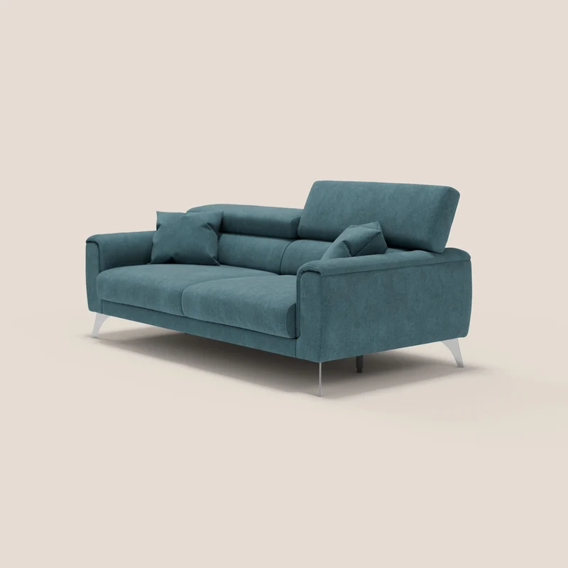 Caravaggio Canapé avec assises extensibles et têtières réglables en tissu imperméable T02 bleu canard
