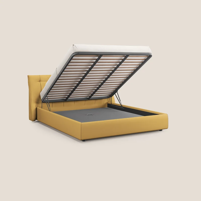 Clizia Lit de design avec coffre de rangement en simili-cuir imperméable T04 jaune