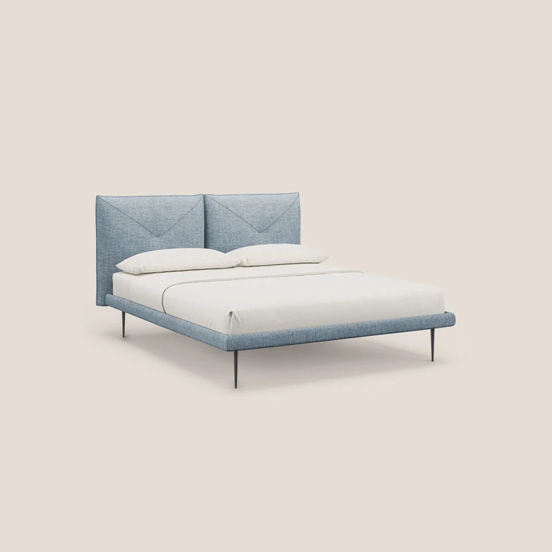 Jolie lit à double panneau et pieds hauts en métal en tissu détachable T18 bleu clair