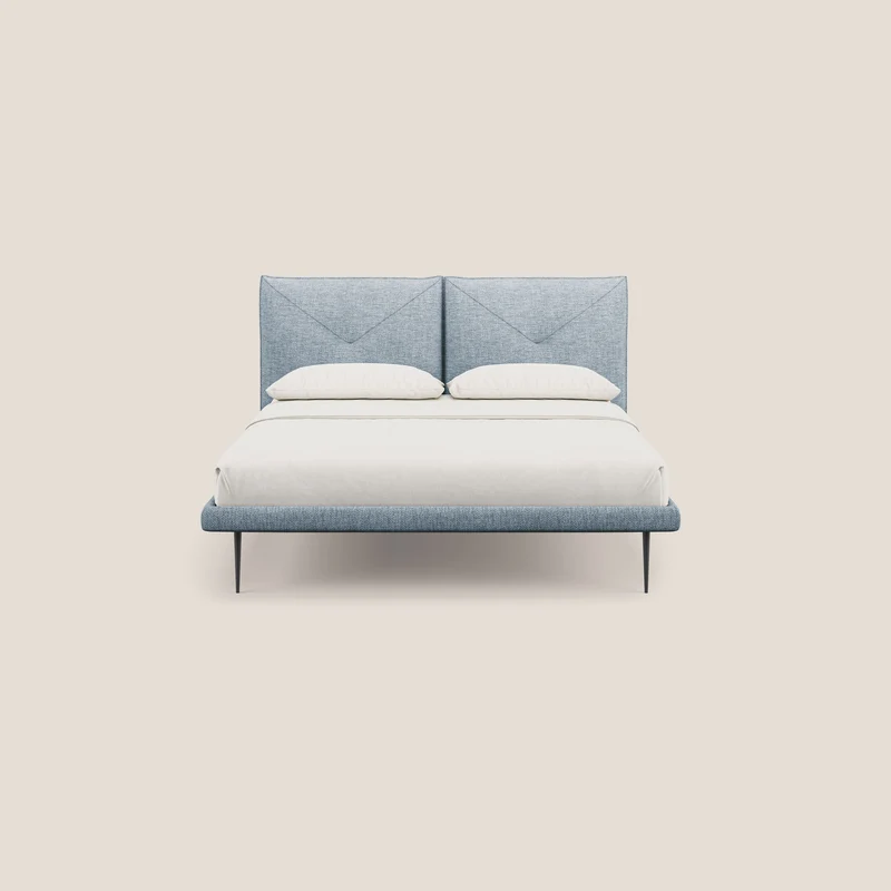 Jolie lit à double panneau et pieds hauts en métal en tissu détachable T18 bleu clair
