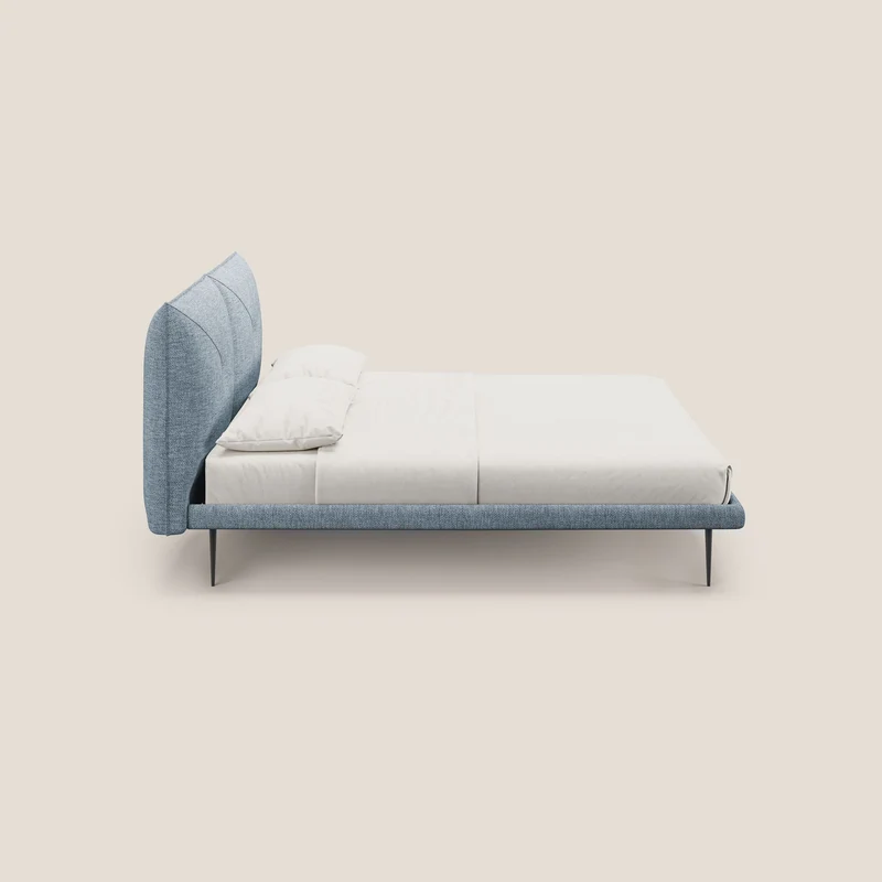 Jolie lit à double panneau et pieds hauts en métal en tissu détachable T18 bleu clair