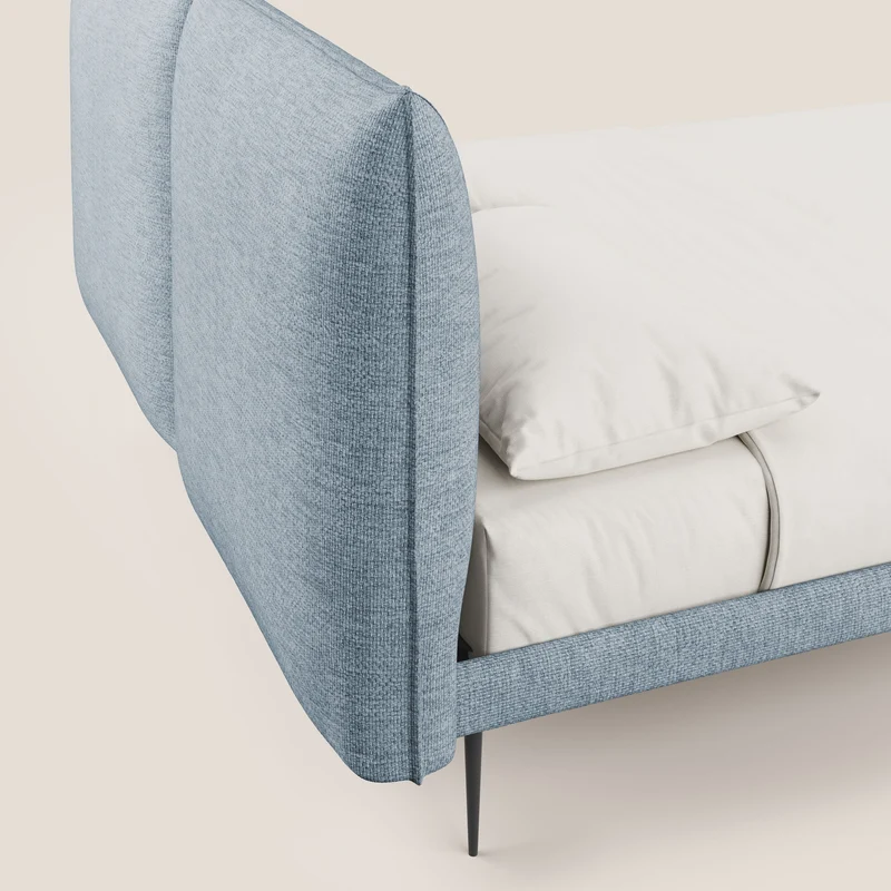 Jolie lit à double panneau et pieds hauts en métal en tissu détachable T18 bleu clair