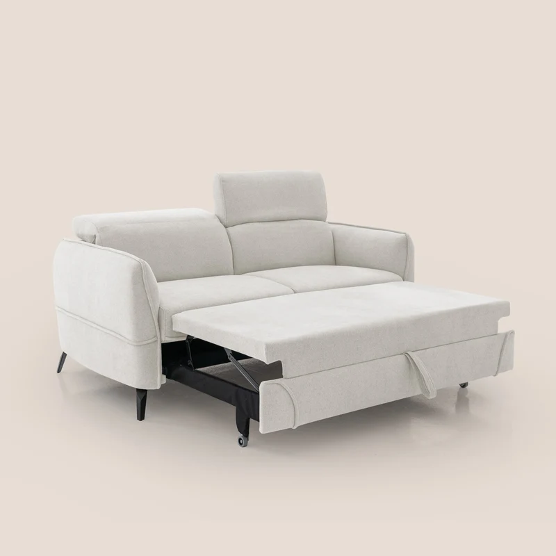 Bloom canapé avec repose-pieds extractible pieds hauts et têtières réglables en bouclette imperméable T07 blanc