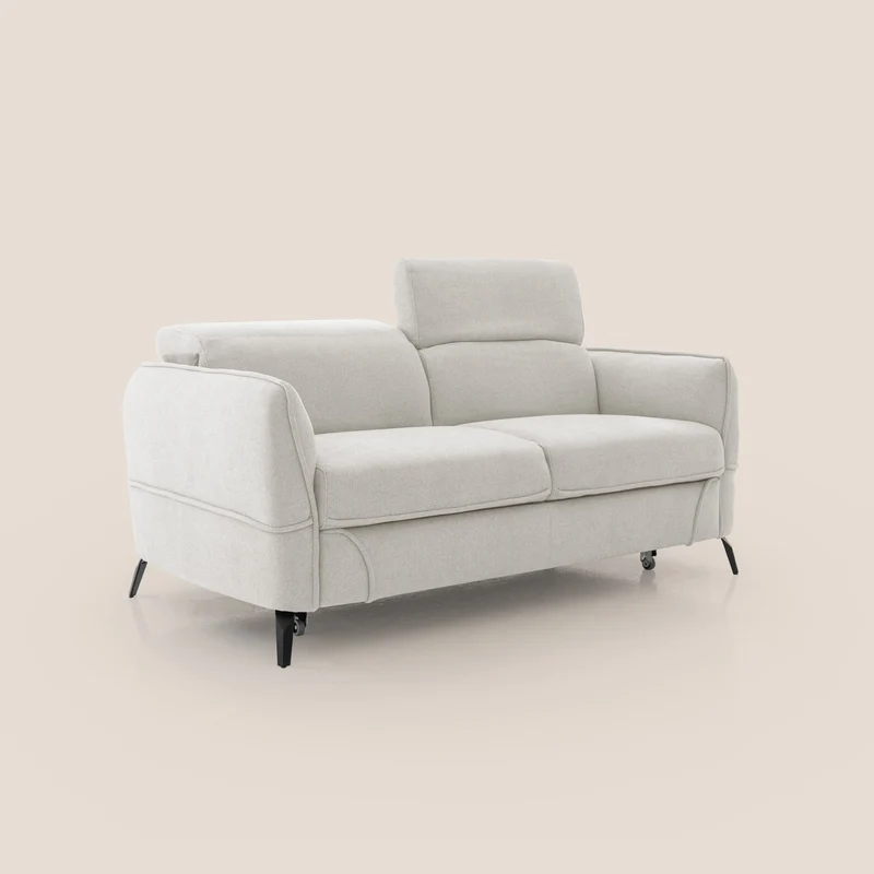 Bloom canapé avec repose-pieds extractible pieds hauts et têtières réglables en bouclette imperméable T07 blanc