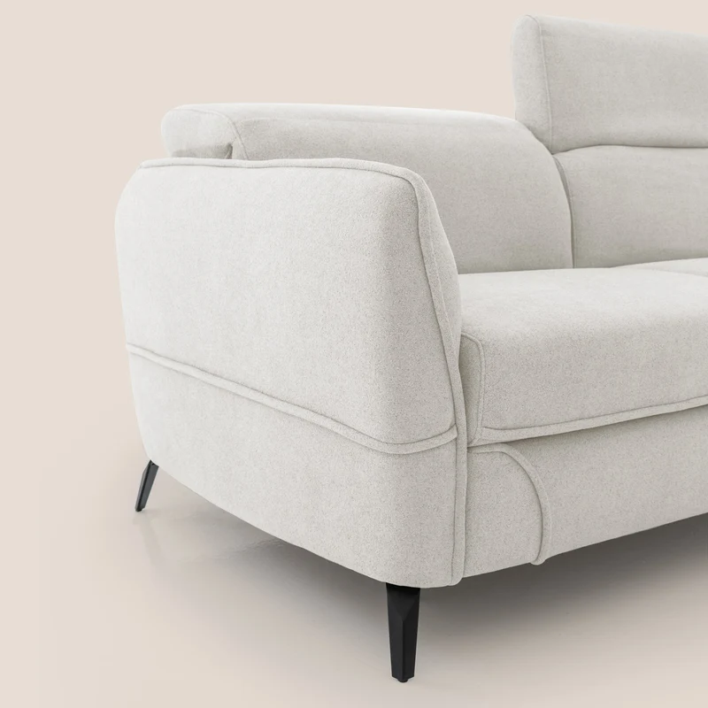 Bloom canapé avec repose-pieds extractible pieds hauts et têtières réglables en bouclette imperméable T07 blanc