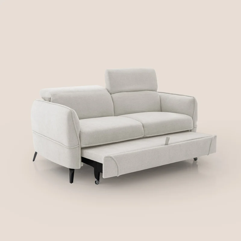 Bloom canapé avec repose-pieds extractible pieds hauts et têtières réglables en bouclette imperméable T07 blanc