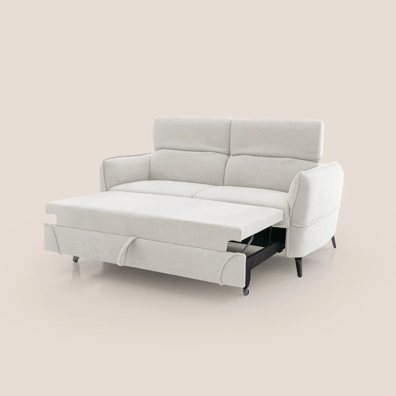 Bloom canapé avec repose-pieds extractible pieds hauts et têtières réglables en bouclette imperméable T07 blanc