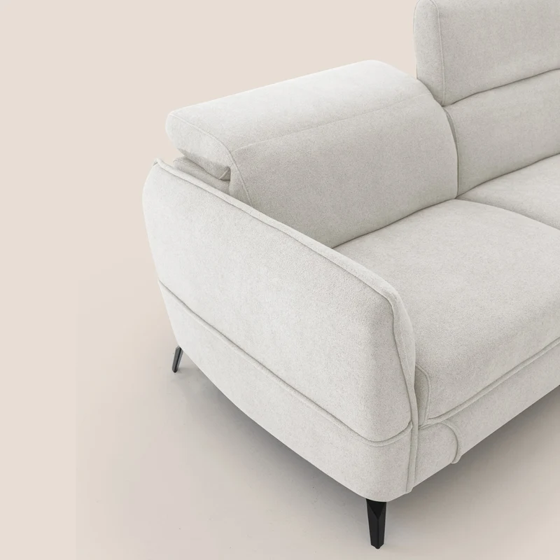 Bloom canapé avec repose-pieds extractible pieds hauts et têtières réglables en bouclette imperméable T07 blanc