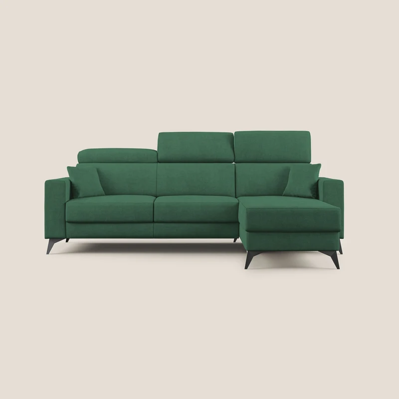 Pegaso canapé convertible d'angle avec têtières inclinables en tissu doux imperméable T02 vert