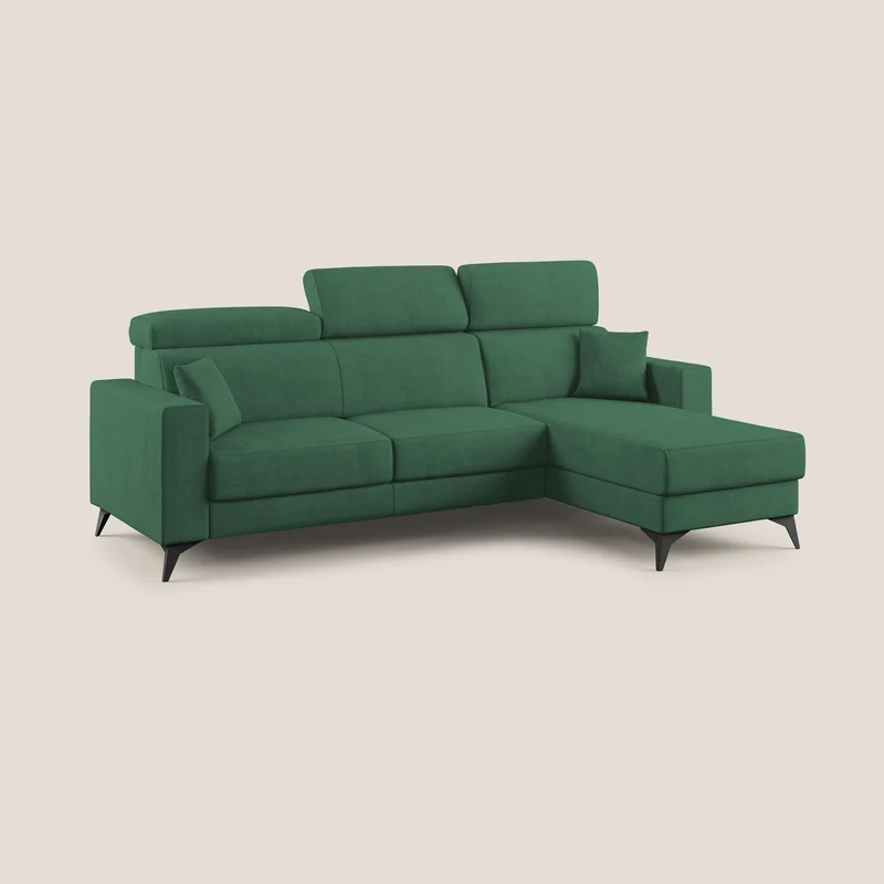 Pegaso canapé convertible d'angle avec têtières inclinables en tissu doux imperméable T02 vert