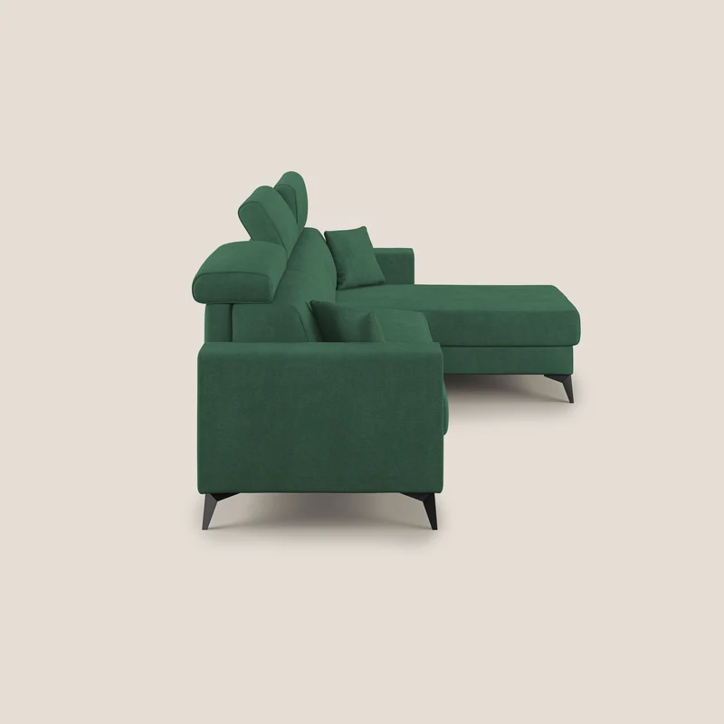 Pegaso canapé convertible d'angle avec têtières inclinables en tissu doux imperméable T02 vert