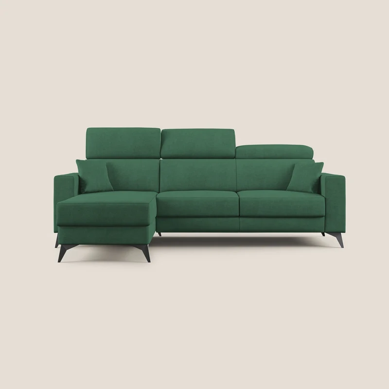 Pegaso canapé convertible d'angle avec têtières inclinables en tissu doux imperméable T02 vert